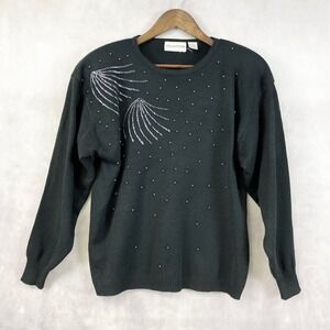 VTG 80s Collections Women Sweater Medium Beaded Soft Glam Fairy Grunge Hong Kong